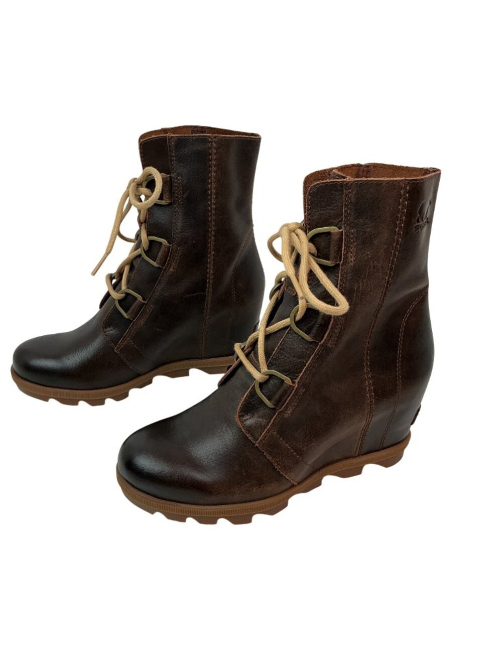 New Sorel Joan Of Arctic Wedge ll NL 3370 Leather Lace-Up Wedge Boots Womens 8 B